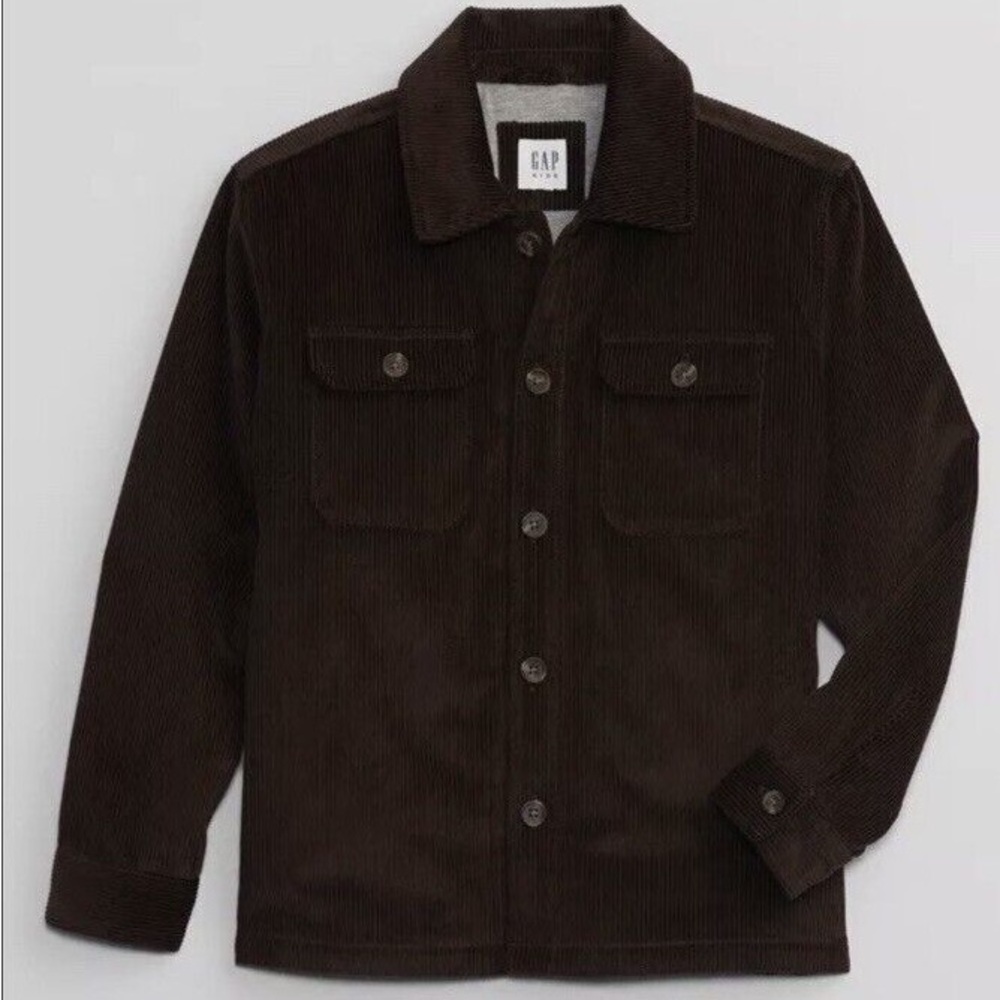 NWOT Gap Boys Brown Corduroy Shacket Grey Lining Size M